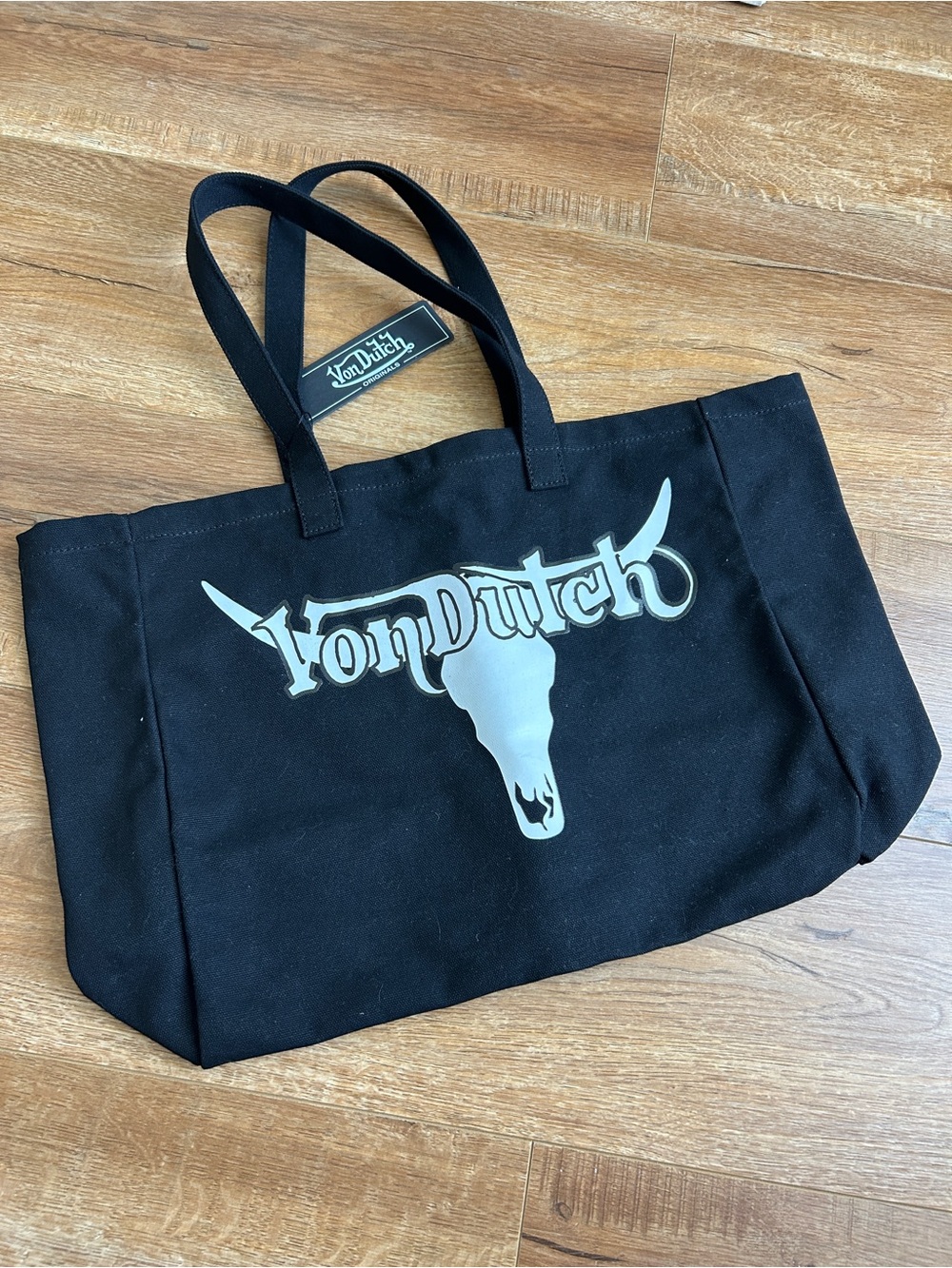 Von Dutch Black Canvas Large Tote Bag NWT